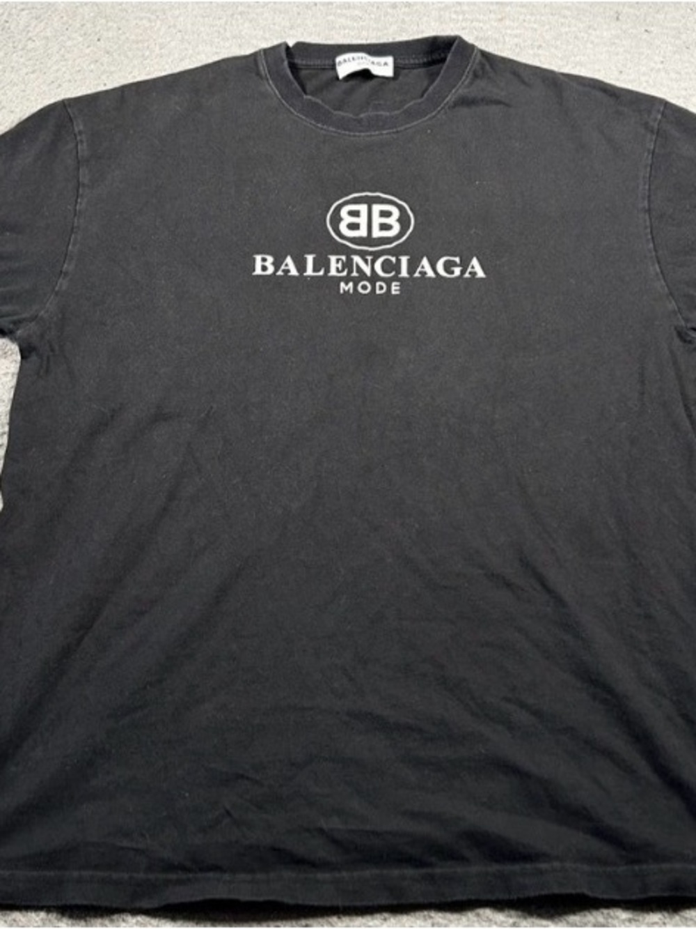 Balenciaga Black Crewneck Logo Tee with White Print